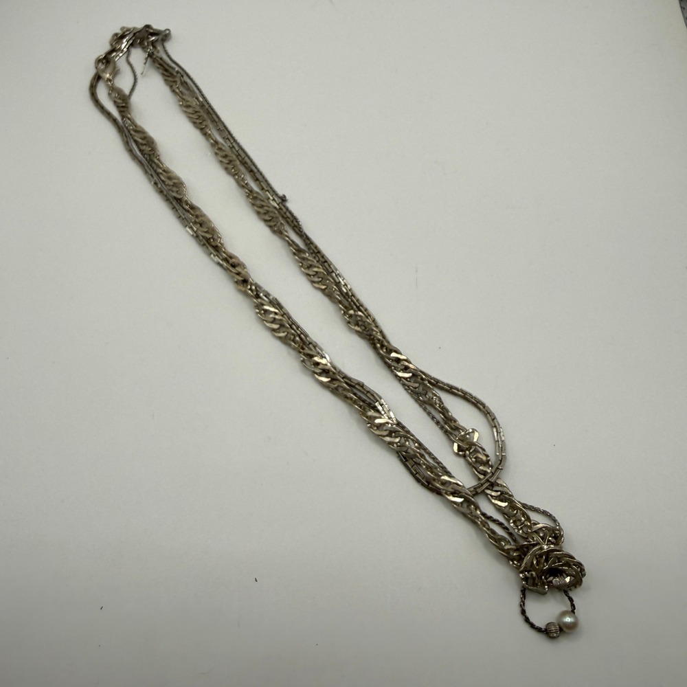 Vintage Layered Multi Strand Silver Tone Faux Pearl Necklace Lot of 3 Avon - Picture 8 of 11